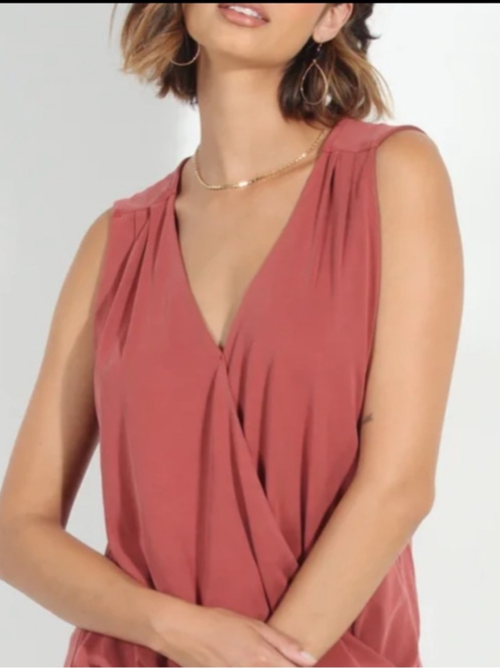 NWT Tahari Dusty Clay Surplice Faux Wrap Sleeveless Top